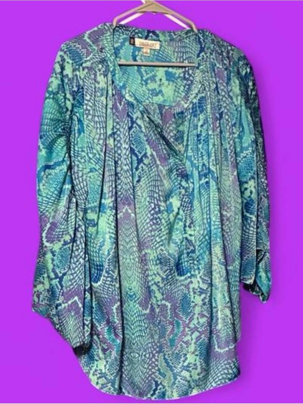 Jennifer Lopez Blue-Green Snakeskin Print Blouse